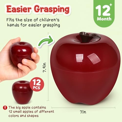 Apple Toys,Montessori Geometric Shape Sorter Toys for Toddlers 18-24Months,Early Educational Learning Color Sorting & Fine Motor Matching Games,Easter Basket Stuffers Gifts for Boys Girls - Image 4