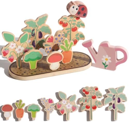 WOODENFUN Wooden Pretend Play Toy for Kids,Vegetable Plants Garden Playset by WOODENFUN