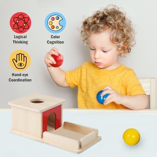 Adena Montessori Object Permanence Box, 3 Wooden Balls, Primary Colors - Image 2