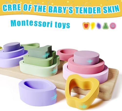 Symdiro Montessori Toys for 1 2 3 Year Old Boys Girls - Wooden Sorting & Stacking Toys for Kids - Toddler Toys Age 1-3 - Shape Sorter and Color Stacker Preschool Kids Gifts - Image 4