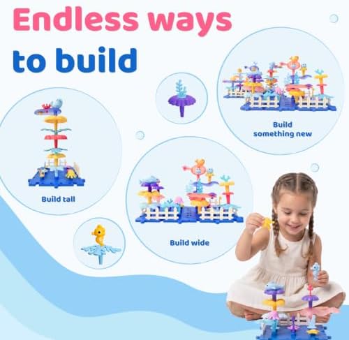 Toy Building Blocks for Kids Ages 3-5, 104-Piece Flower Garden Building Toy, Ocean STEM Stacking Set - Image 3