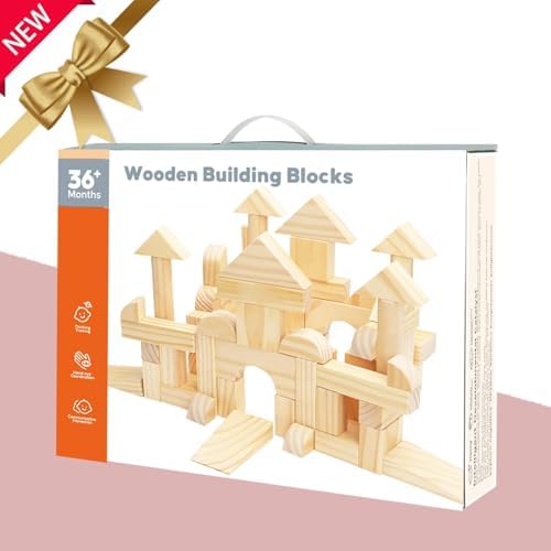Large Wood Building Blocks with Wooden Storage Tray, 64-Piece Hardwood Sorting & Stacking Toys for Building & Balancing, Educational Preschool Learning Toys for 3+ Year Old Boy and Girl Gifts - Image 5