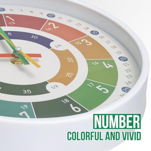 Kids Wall Clock Telling Time Silent Non-Ticking Learning Clock Colorful Teaching Wall Clocks Round Plastic Analog Educational Decor Clock for Classroom, Playroom, Bedroom(EDU2-White, 10 inch) - Image 6