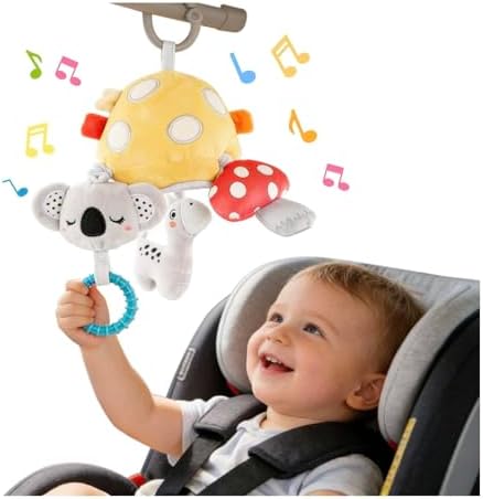 Musical Baby Pull Vibration Toy for Car Seat 6-12 Months, Travel Sensory Toy 3 Months, Montessori Plush Toys for Roadtrip with Crinkle Textures Flutter Squeaky Mirror Newborn Infant Gift by Unknown