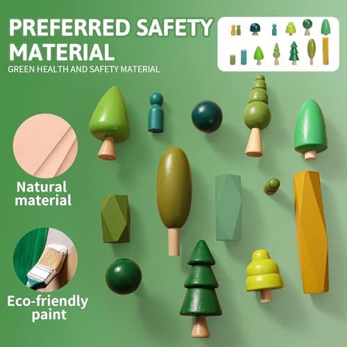 JETMHH Wooden Tree Toys Balancing Stone Blocks | Wooden Sorting Stacking Balancing Stone Rocks for Toddlers 3+ | Lightweight Colorful Educational Toys (Forest) - Image 2
