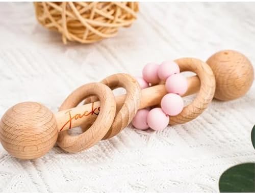 Personalized Wooden Baby Rattle - Engraved Beech Wood Ring Grip Toy, Newborn Shower Gift - Image 3
