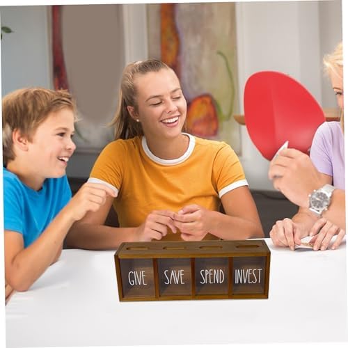 Save Spend Give Bank for Kids, 4-Slot Wall-Mounted Savings Box with Magnetic Lids, Visual Money Saving Box for Bedroom, Living Room, Laundry Room - Brown - Image 5