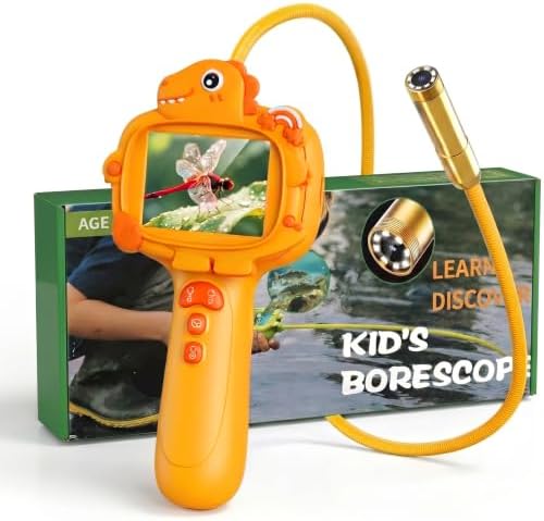 Kids Borescope Camera with Light-STEM Science Educational Toy for 3 4 5 6 7 8 Years Old Boys & Girls Birthday Gift-Discovery & Exploration Flexible Snake Scope Battery (Orange Dinosaur) by TORQBEAST
