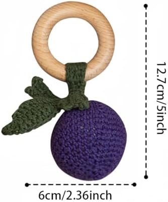 Wooden Baby Rattle Toys Stuffed Crochet Rattle with Teether Ring for Newborn Babies Fruit Wooden Teether Toy Infant Toddler Handcrafted Crochet Rattles Cute Shower Gifts for Boy and Girls - Image 2