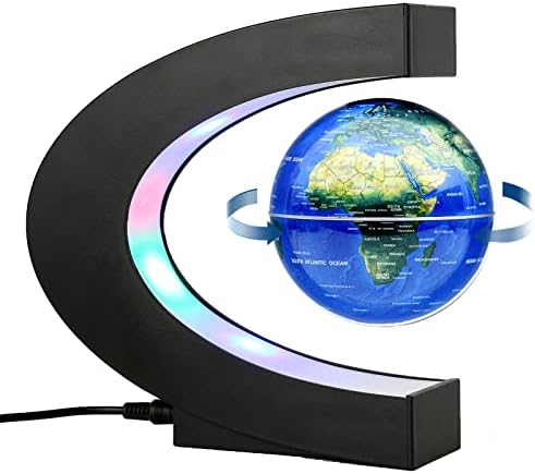 Magnetic Levitation Floating Rotating World Globe with LED Light - C Shape Anti Gravity Levitating Globe for Desk Office Decor, STEM Educational Map, Unique Tech Gift for Men Kids Boss, 3.5 Inches by BEBEVOGUE