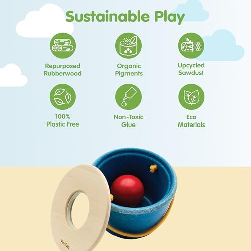 PlanToys® Pop N Drop Bucket Wooden Object Permanence Toy for Babies 6M+ - Image 3