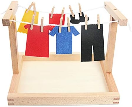 Montessori Wooden DIY Mini Simulation Clothes Drying Frame Clothes Suit Toys for Kids Children Basic Life Practice Training Toy by Unknown