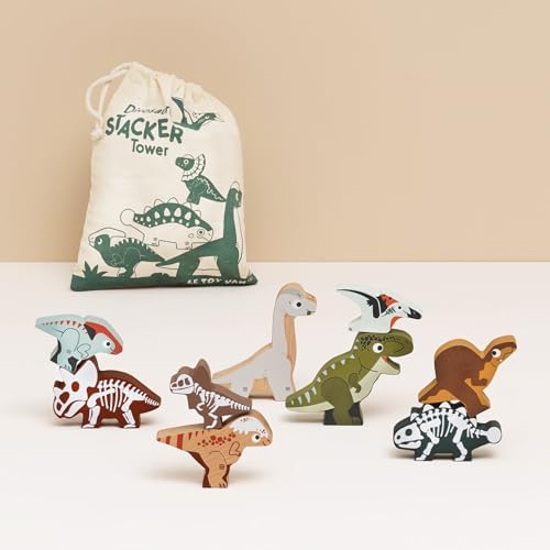 Le Toy Van Wooden Jurassic Stacking Dinosaurs & Bag, 18m+ - Image 2