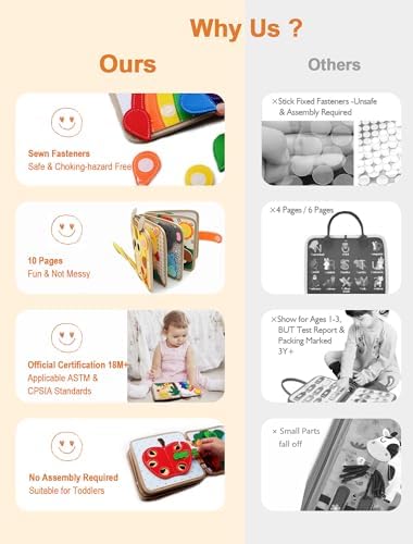 BizyKoady Busy Book for Toddlers 1-3, Montessori Toys for 1 Year Old, Kids Travel Toys, Educational Activity Book, Birthday Gifts for Boys & Girls, Washable Felt Busy Board, Giraffe - Image 4