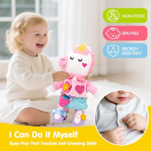 hahaland 2-in-1 Montessori Busy Doll, Learn to Dress Toy for Toddlers 1-3 - Image 4