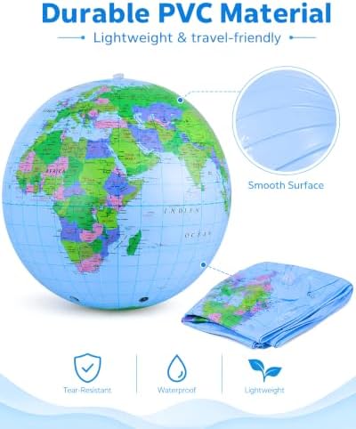 NUOBESTY Inflatable Globe Beach Ball, 11.8-Inch PVC World Map Ball - Image 5