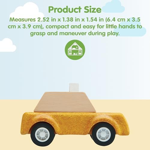PlanToys® Yellow Taxicab Wooden Montessori Vehicle Kids Indoor Play Toy Set - Image 2