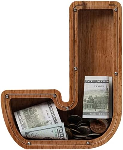 ladenk 12 Inch Extra Large Wooden Kids Letter Piggy Bank - Piggy Bank for Boys Girls - Initial J Bank - Alphabet Money Bank for Birthday by Ladenk