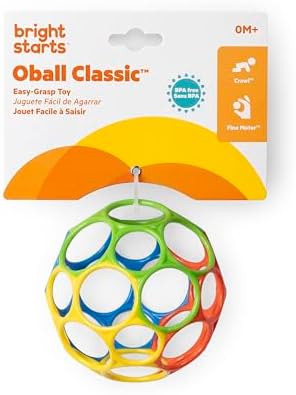 Bright Starts Oball Easy Grasp Classic Ball BPA-Free Infant Toy in Red, Yellow, Green, Blue, Age Newborn and up, 4 Inches - Image 6