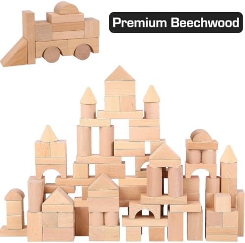 100 Pcs Wooden Blocks for Toddlers 1-3 Building Blocks for Kids - Image 4