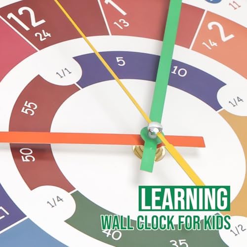 Kids Wall Clock Telling Time Silent Non-Ticking Learning Clock Colorful Teaching Wall Clocks Round Plastic Analog Educational Decor Clock for Classroom, Playroom (EDU2-Rose Gold, 10 inch) - Image 5