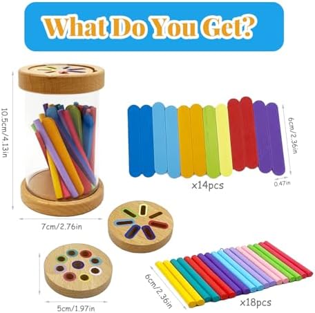 Montessori Wooden Stick Color Sorting Toys for 3 Year Old, Dual Play Educational Preschool Learning Fine Motor Skills Sensory Toys for Toddlers 3-5 Girl Boy Birthday Gifts (Acrylic Bucket) - Image 4