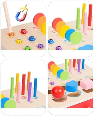 Wooden Shape Sorter Box, Montessori Activity Cube with Ball Drop, Worm Catching & Pegs - Image 2