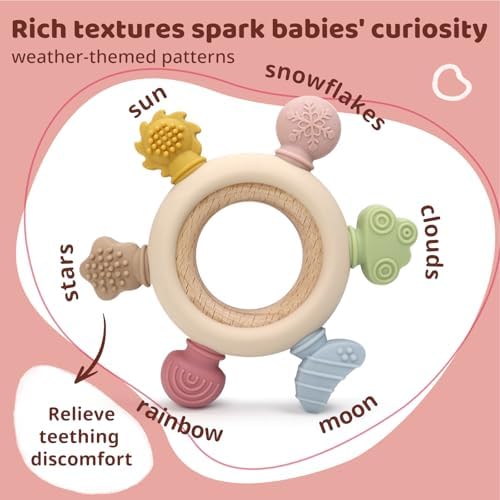 Baby Teething Rattle Toy, 3-in-1 Silicone Teether, Infant Sensory Toys - Image 4