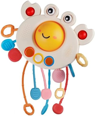 Yummy Baby Products Montessori Sensory Toy for Babies, Silicone Pull String Teething Toy, Perfect for Entertaining Baby While Developing Motor and Sensory Skills (Crab) by YummyBabyProducts
