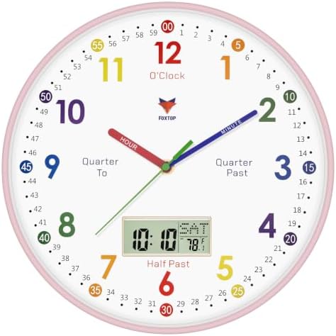 Foxtop Digital and Analog Learning Clock for Kids -Teaching Clock 12" Pink by Foxtop