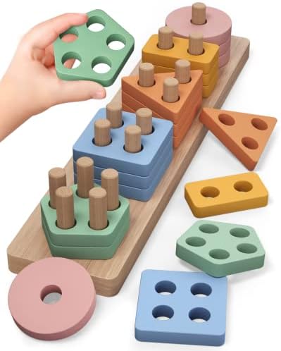 Montessori Toys for 1 2 Year Old Boy Girl, Toddler Toys Wooden Shape Sorter by PEBIRA