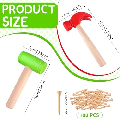 10Pcs Toy Hammer Set With 100Pcs Small Wooden Simulation Fake Maintenance Tools, Plastic Toddler Claw Hammer, Portable Pretend Play Mallet for Boys Girls - Image 3