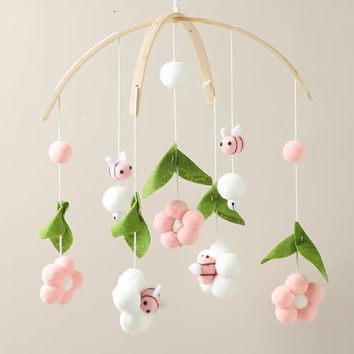 Wooden Bed Bell Crib Mobile with Music Box – Soft Felt Cartoon Bear Hanging Rattle Toy for Nursery Decor, Handcrafted Montessori-Inspired Crib Mobile by Jessruly