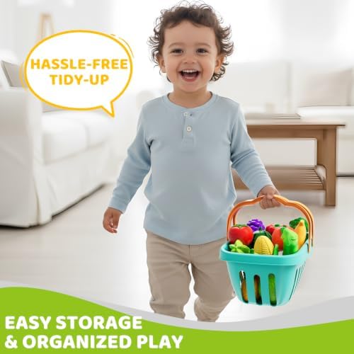 Color Sorting Play Food Set with Cutting Fruits&Felt Tree Mat - Image 6