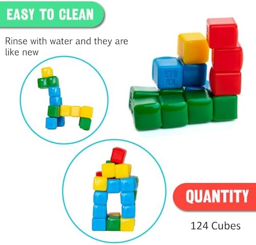 StickiKubes 250-Pack, 4 Colors, Mini Sticky Stacking Cubes, STEM Blocks - Image 4