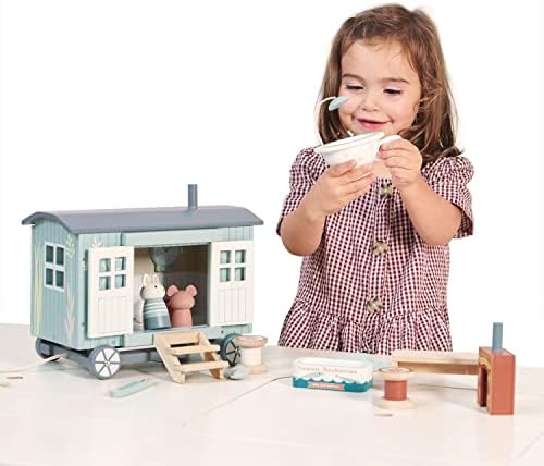 Tender Leaf Toys - Secret Meadow Shepherd’s Hut - Portable Furnished Wooden Shepherd’s Hut on Wheels with 11 Pcs Accessories and 3 Mice Dolls - Open-Ended Play and Story Tellings - Age 3+ - Image 5