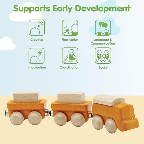 PlanToys® Cargo Train Wooden Montessori Vehicle Kids Play Set with Blocks - Image 4