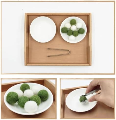 Montessori Tongs Transfer Set, Metal Tongs with Ceramic Bowls & Felt Balls, Toddler Practical Life Activity Toy - Image 4