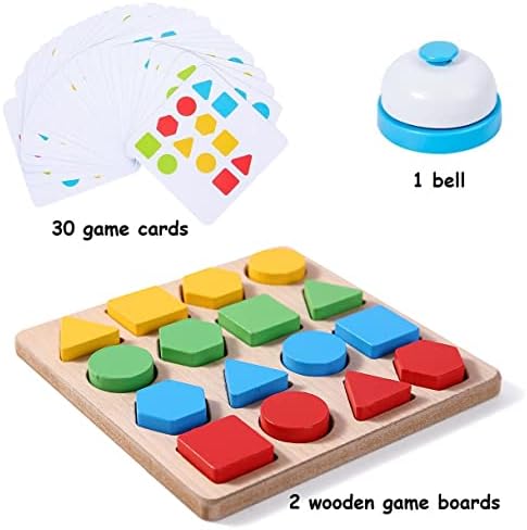 Wooden Puzzles Shape Color Matching Board Games Preschool Educational Montessori Toys for Kids 3 4 5 6 Years Old Boys Girls Brain Teaser Puzzle Logic Game with Bell Cards - Image 4