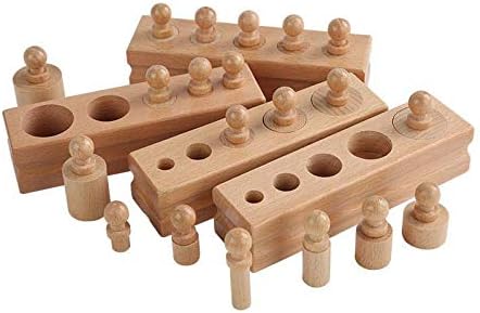 Adena Montessori Wooden Small Cylinders Block, Knobbed Cylinder Socket, Sensorial Educational Tools Preschool Early Learning Toys for Kids, Set of 4, Ages 2+ - Image 4