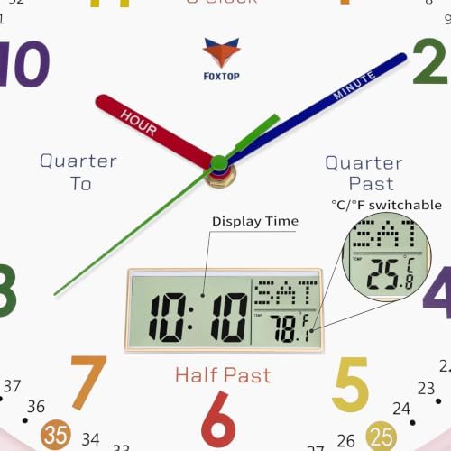 Foxtop Digital and Analog Learning Clock for Kids -Teaching Clock 12" Pink - Image 4
