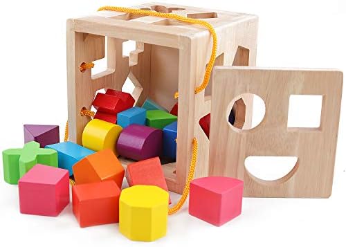 QZMTOY Shape Sorter Toys with 19 Shape Blocks, Classic Wooden Toys for Toddlers Kids, Gift for Girls Boys 2-4 (Natural Solid Wood) - Image 2