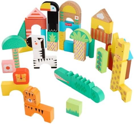 Fisher-Price Wood Toddler Toy Jungle Blocks, 50-Piece Wooden Animal Building Set for Preschool Pretend Play Kids Ages 2+ Years - Image 4