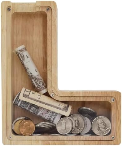 Wooden Letter Piggy Bank for Kids Boys Girls, A-Z Letters Wood Coin Bank Money Box, Piggy Bank for Toddler Family Christmas Birthday Gift(L) by FINDAMAZE