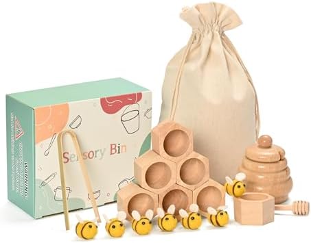 Sorting Stacking Wooden Toys for Toddlers, Wood Bee Hive by MONTPLEASANT