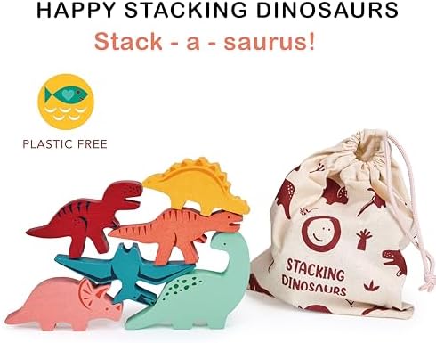 Mentari Toys - Happy Stacking Dinosaurs - 6pc Wooden Stacking Toy for Toddlers - Colorful Dinosaur Balancing Activity Toy with Bag - Boost Fine Motor Skills and Dexterity - Age 18m+ - Image 2