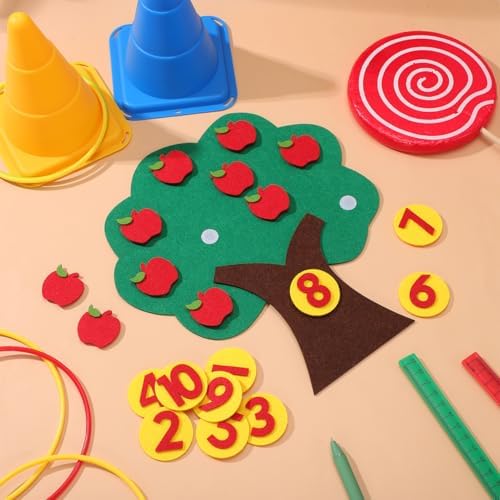 Tofficu Felt Apple Tree Math Area Toy Educational Counting Game for Toddlers Preschool Early Childhood Learning with Mini Toy Apples 10.6 Inch - Image 3