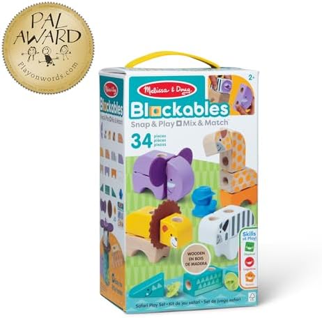 Melissa & Doug Blockables™ Safari Snap and Play, Mix and Match Connectable Wooden Building Blocks Play Set Toy for Preschool Boys and Girls (34 Pcs) - Image 6