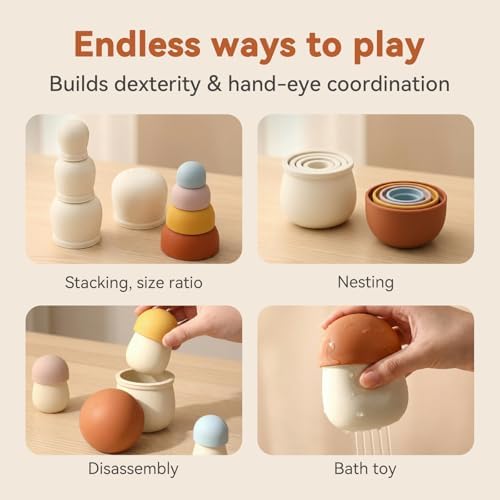 ibwaae Silicone Nesting Dolls for Kids Easter Toys 2-in-1 Russian Nesting Dolls & Stacking Toy Montessori Educational Bath Toys Toddler Gifts - Image 2