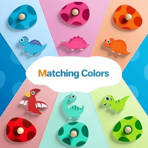 Montessori Toys for 1 Year Old Boys Girls Gifts: Wooden Shape Sorter & Color Match Baby Puzzles 12-18 Months - Dinosaur Matching Eggs Peg Puzzle for 1 2 Year Old Toddler Learning Activities - Image 3